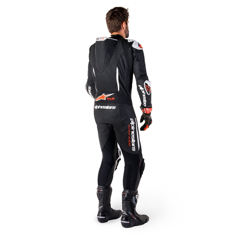 Alpinestars GP-R7 Tech-Air ready/compatible черен-бял-флуо червен кожен костюм от една част за мотоциклет