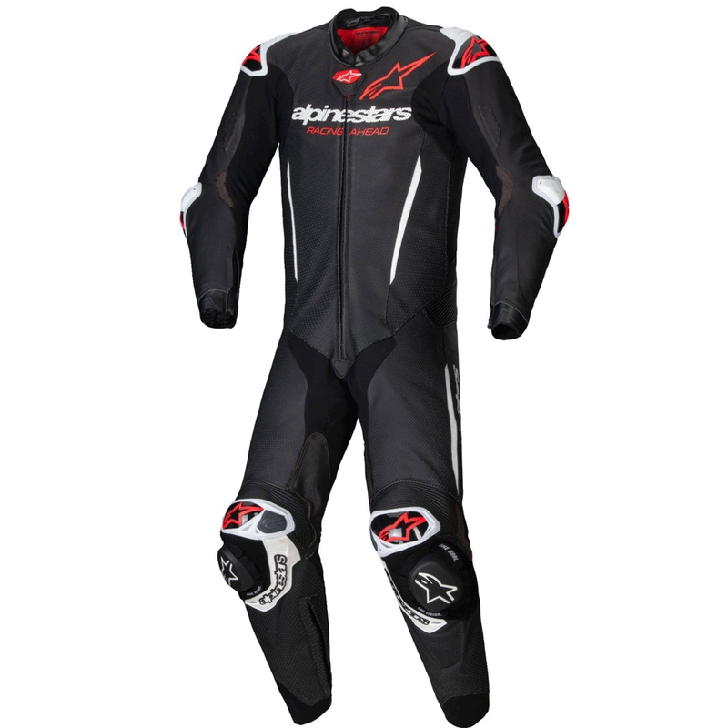 Alpinestars GP-R7 Tech-Air ready/compatible черен-бял-флуо червен кожен костюм от една част за мотоциклет
