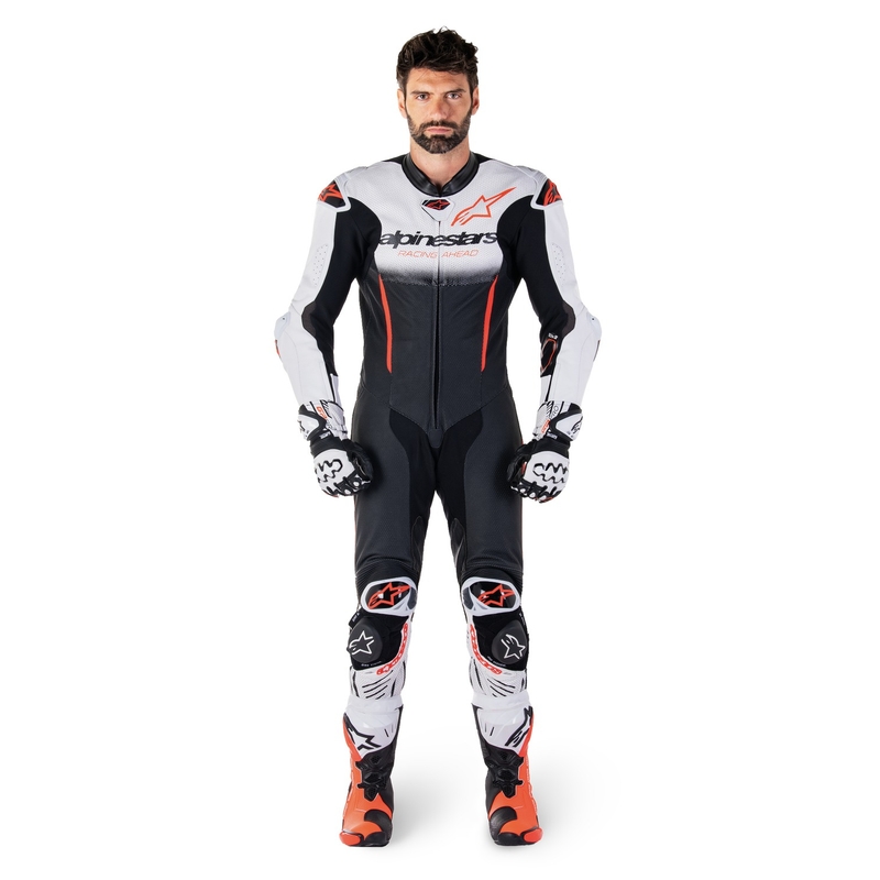 Alpinestars GP-R7 Tech-Air готов/съвместим бяло-черен-флуо червен кожен костюм от една част