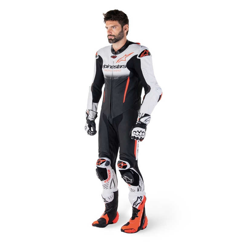 Alpinestars GP-R7 Tech-Air готов/съвместим бяло-черен-флуо червен кожен костюм от една част