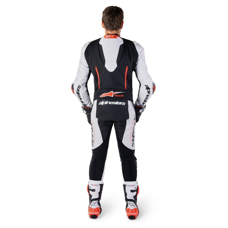 Alpinestars GP-R7 Tech-Air готов/съвместим бяло-черен-флуо червен кожен костюм от една част