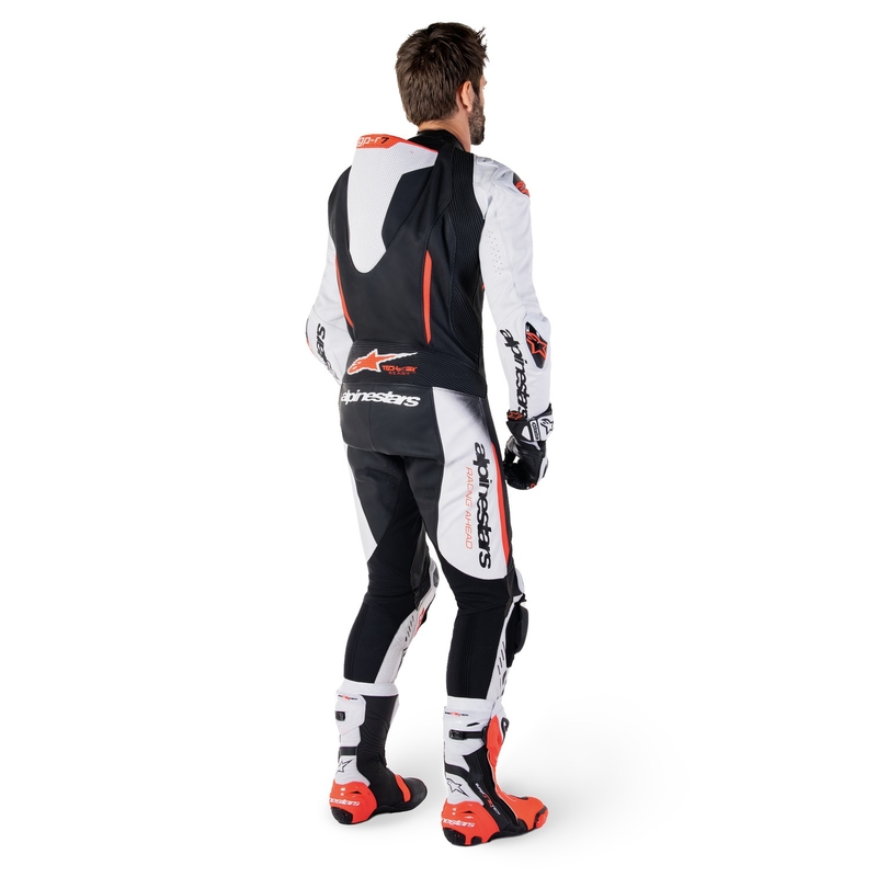 Alpinestars GP-R7 Tech-Air готов/съвместим бяло-черен-флуо червен кожен костюм от една част