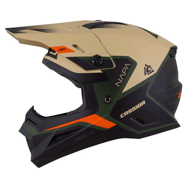 Детска мотоциклетна каска за мотокрос Cassida Cross Cup 2 Napa matt sand-green-orange-black