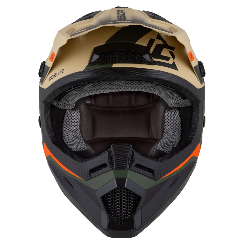 Детска мотоциклетна каска за мотокрос Cassida Cross Cup 2 Napa matt sand-green-orange-black