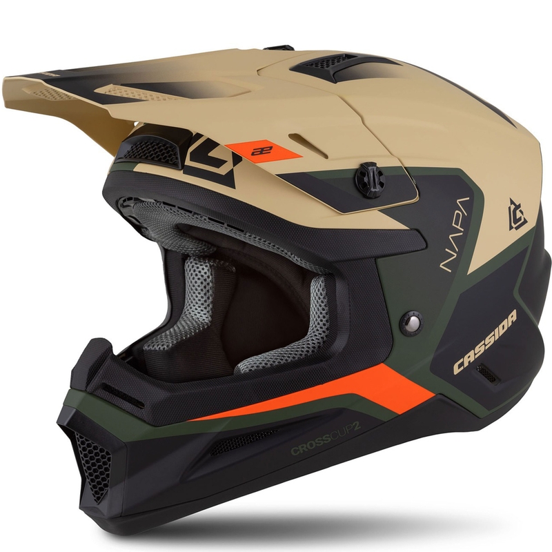 Детска мотоциклетна каска за мотокрос Cassida Cross Cup 2 Napa matt sand-green-orange-black