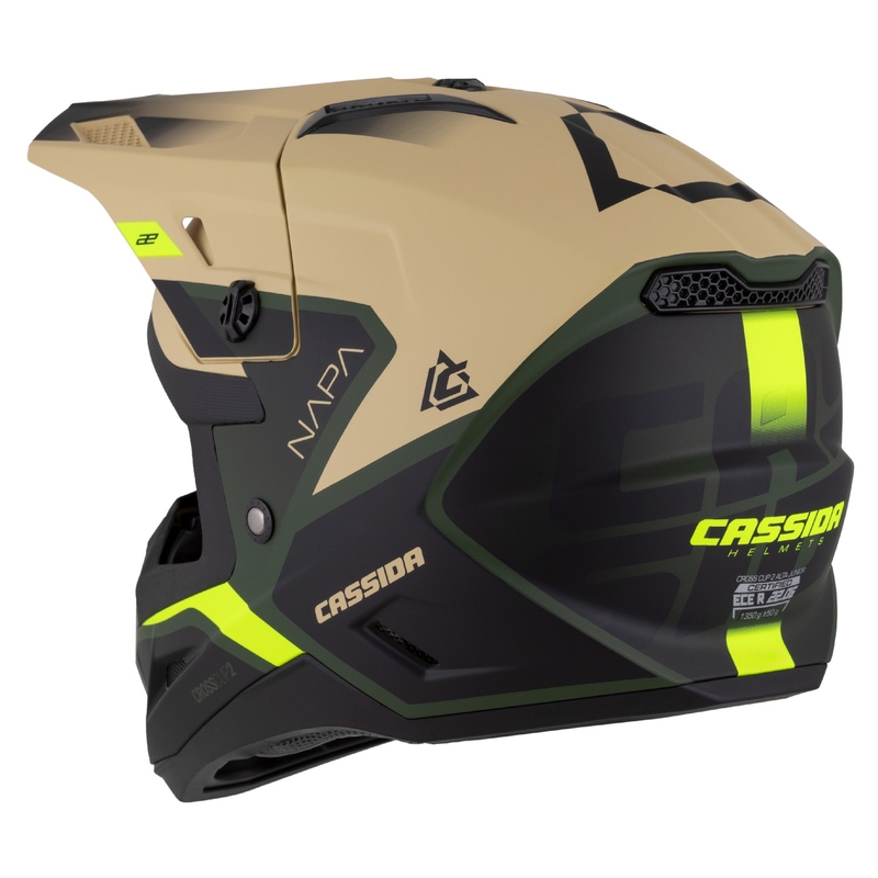 Детска мотоциклетна каска за мотокрос Cassida Cross Cup 2 Napa matt sand-green-fluo yellow-black