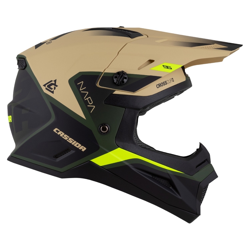 Детска мотоциклетна каска за мотокрос Cassida Cross Cup 2 Napa matt sand-green-fluo yellow-black