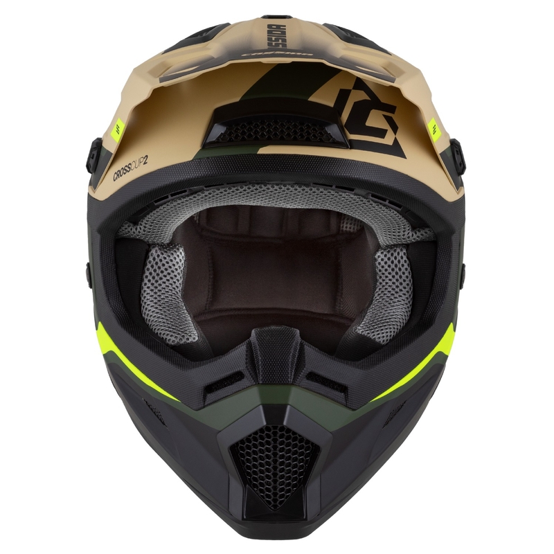 Детска мотоциклетна каска за мотокрос Cassida Cross Cup 2 Napa matt sand-green-fluo yellow-black