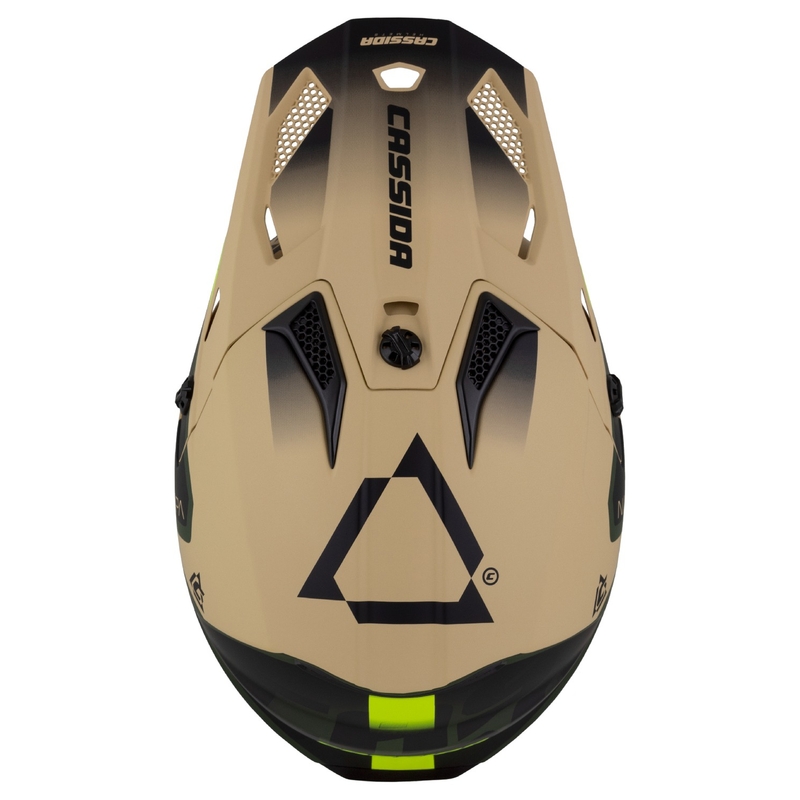 Детска мотоциклетна каска за мотокрос Cassida Cross Cup 2 Napa matt sand-green-fluo yellow-black