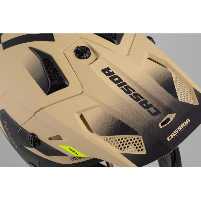 Детска мотоциклетна каска за мотокрос Cassida Cross Cup 2 Napa matt sand-green-fluo yellow-black