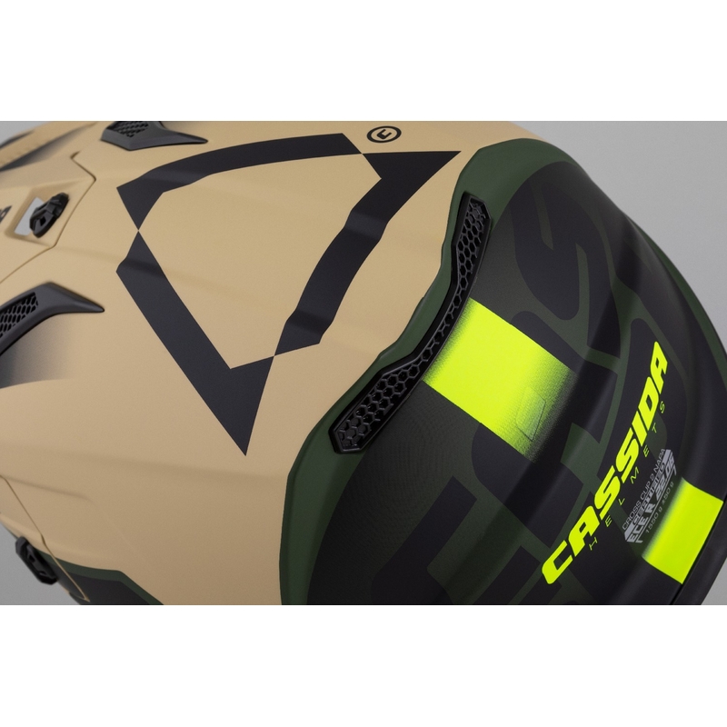 Детска мотоциклетна каска за мотокрос Cassida Cross Cup 2 Napa matt sand-green-fluo yellow-black