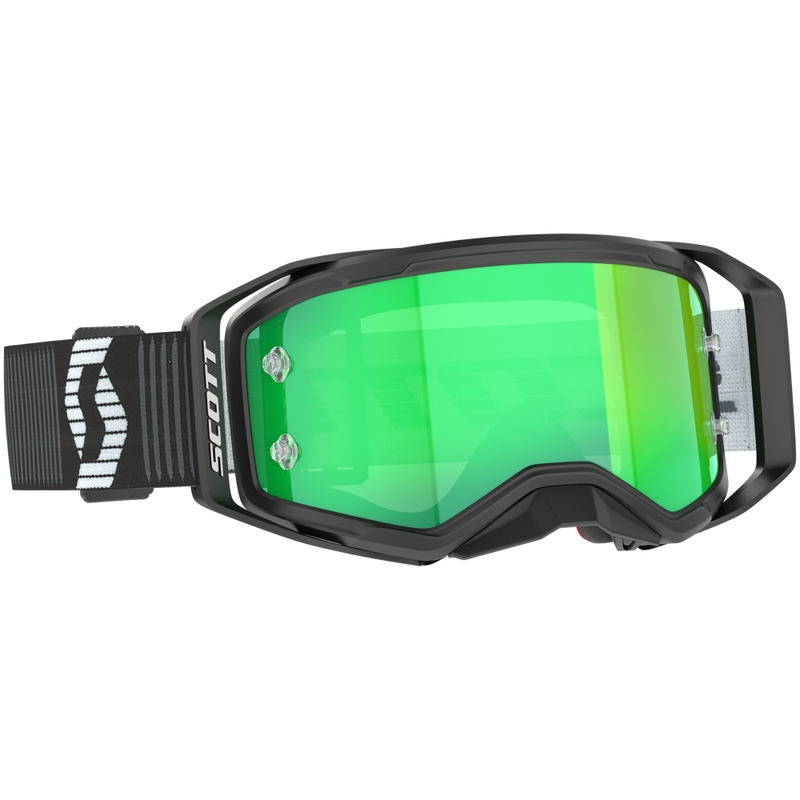 Очила за мотокрос SCOTT Prospect 2.0 черно-бели със зелена огледална леща