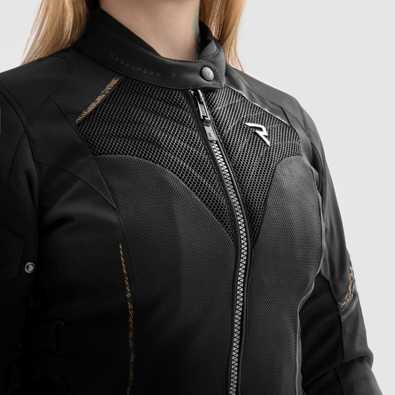 Дамско яке за мотоциклетизъм Rebelhorn Jax Black and Gold