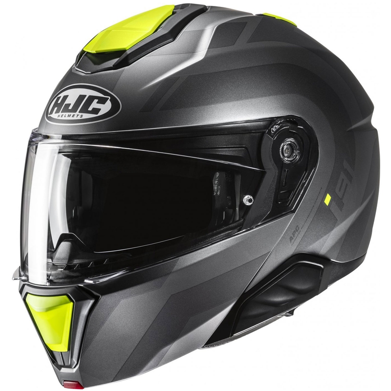 Обръщаща се мотоциклетна каска HJC i91 Arven MC3HSF сиво-черно-флуорово жълто