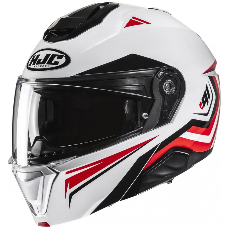 Каска за мотоциклет HJC i91 Tricus MC1 бяло-черно-червена