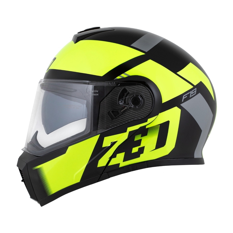 Обръщаща се мотоциклетна каска ZED F19 черно - флуорово жълто