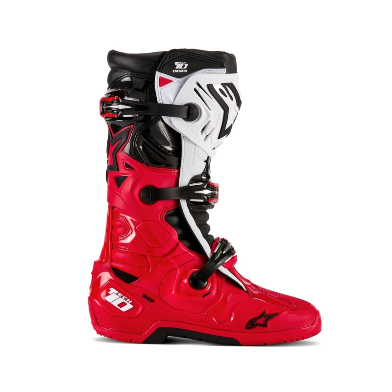 Alpinestars Tech 10 Enduro червено-черни-бели ботуши за мотоциклетизъм