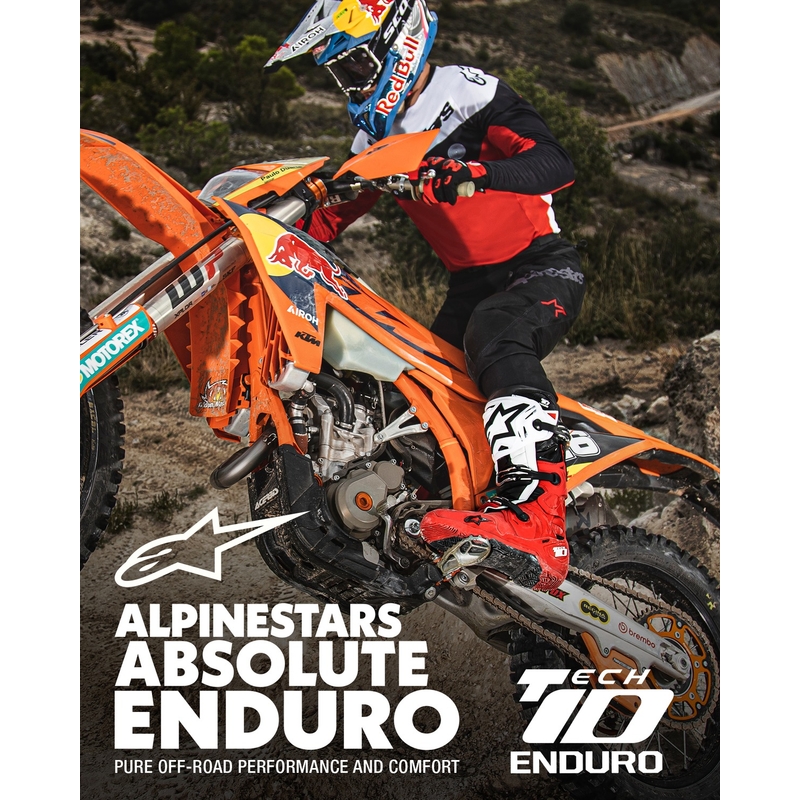 Alpinestars Tech 10 Enduro червено-черни-бели ботуши за мотоциклетизъм