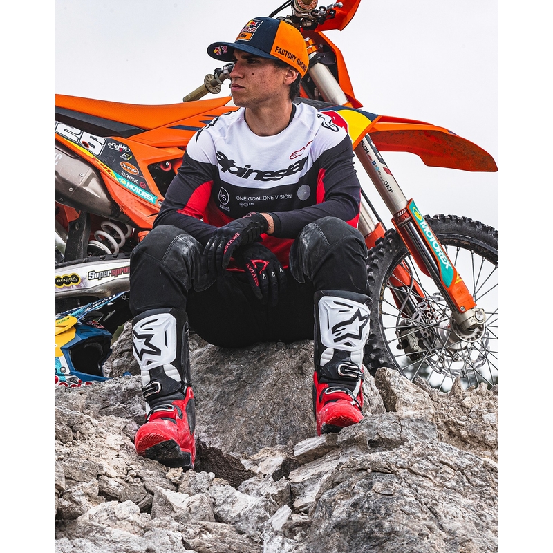 Alpinestars Tech 10 Enduro червено-черни-бели ботуши за мотоциклетизъм