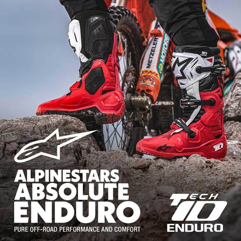 Alpinestars Tech 10 Enduro червено-черни-бели ботуши за мотоциклетизъм