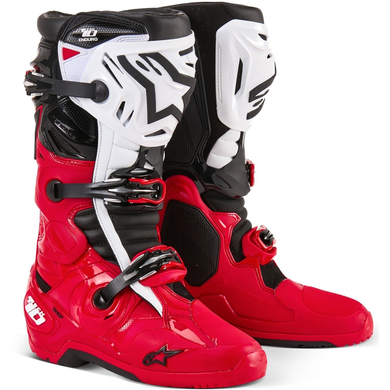 Alpinestars Tech 10 Enduro червено-черни-бели ботуши за мотоциклетизъм