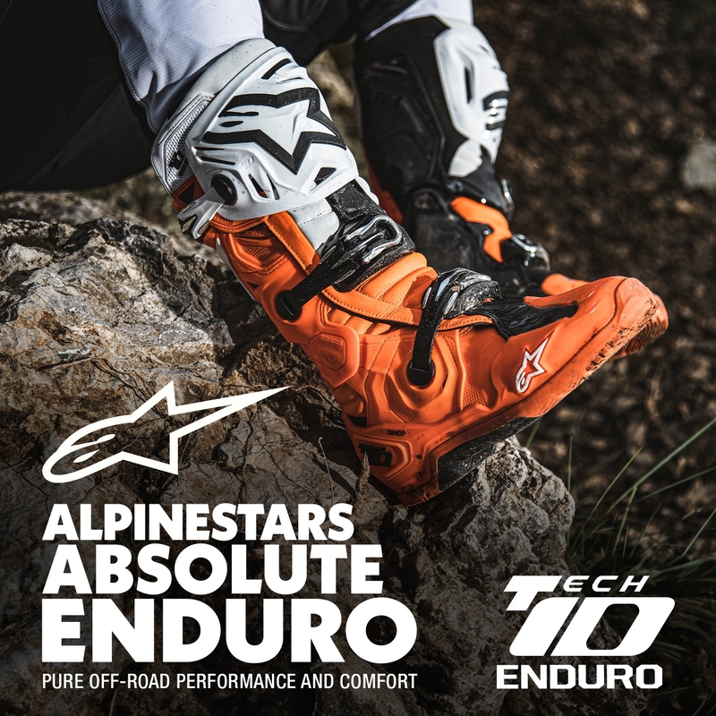 Alpinestars Tech 10 Enduro флуоро-оранжево-черно-бели ботуши за мотоциклетизъм