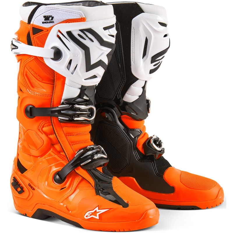 Alpinestars Tech 10 Enduro флуоро-оранжево-черно-бели ботуши за мотоциклетизъм