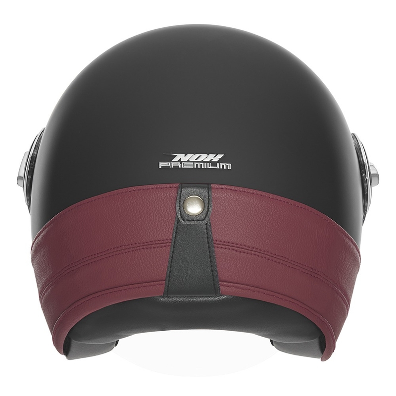 Отворена мотоциклетна каска NOX PREMIUM Heritage, матово черна с червена кожа