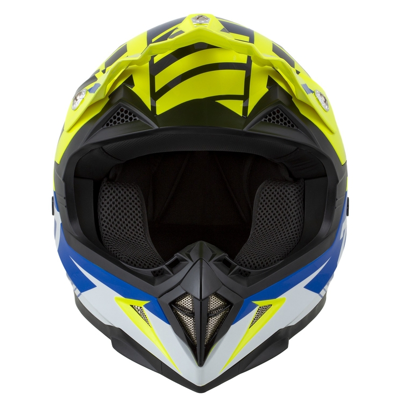 Детска мотоциклетна мотокрос каска ZED X1.9D Targa fluo жълто-синьо-черно-бяло