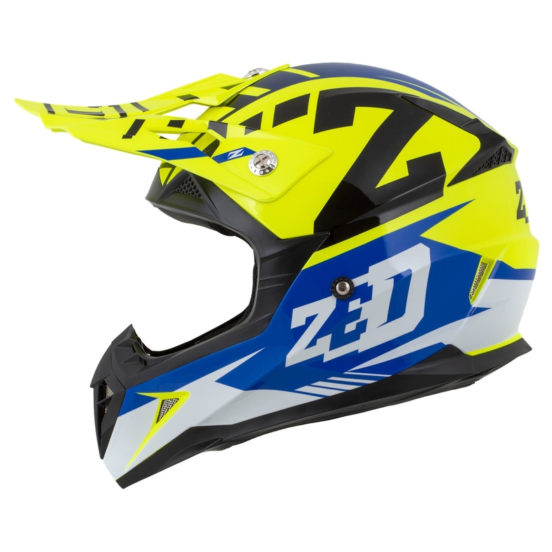 Детска мотоциклетна мотокрос каска ZED X1.9D Targa fluo жълто-синьо-черно-бяло