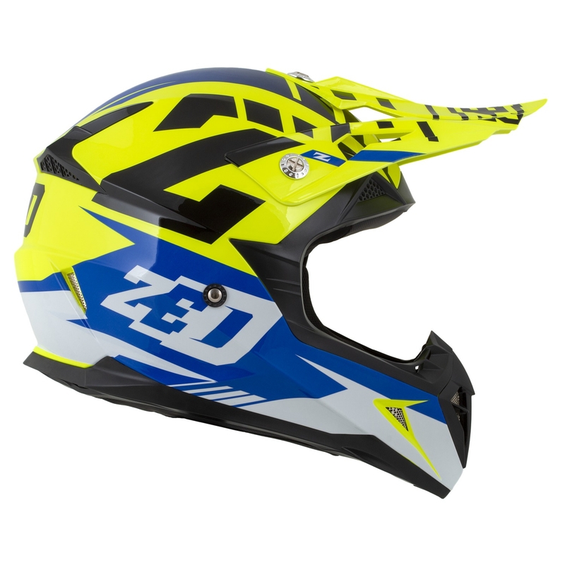 Детска мотоциклетна мотокрос каска ZED X1.9D Targa fluo жълто-синьо-черно-бяло