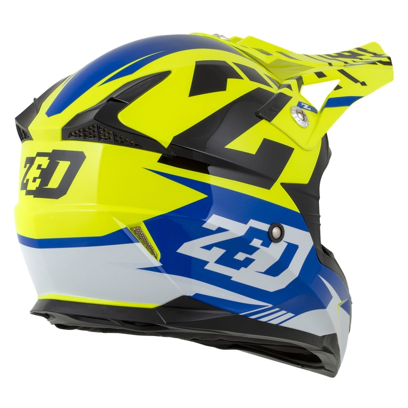 Детска мотоциклетна мотокрос каска ZED X1.9D Targa fluo жълто-синьо-черно-бяло