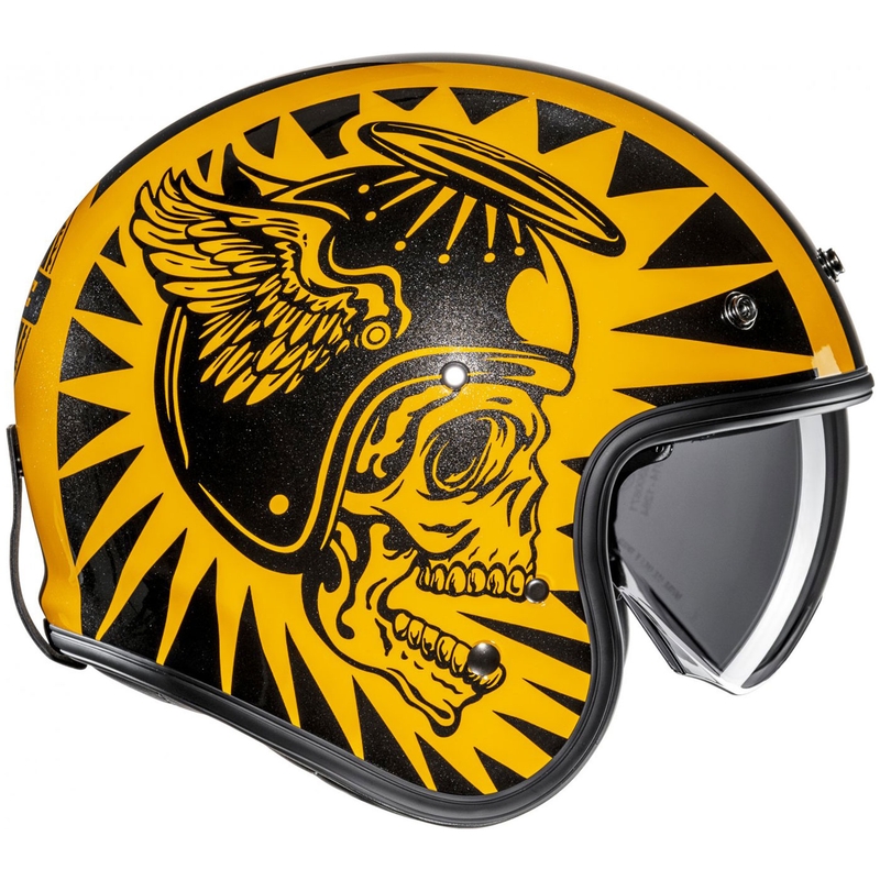 Отворена мотоциклетна каска HJC V31 Flame MC3 жълто-черна