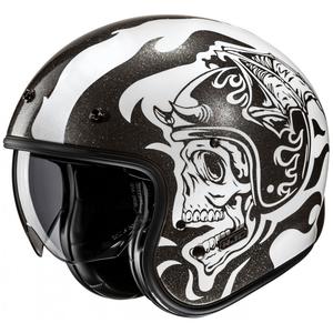 Отворена мотоциклетна каска HJC V31 Flame MC5 черно-бяла