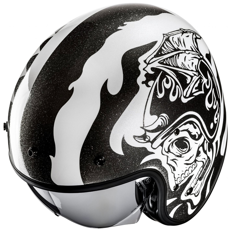 Отворена мотоциклетна каска HJC V31 Flame MC5 черно-бяла
