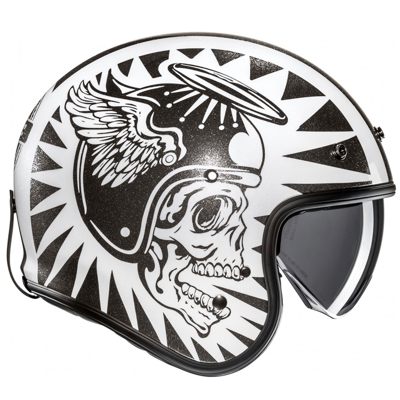 Отворена мотоциклетна каска HJC V31 Flame MC5 черно-бяла