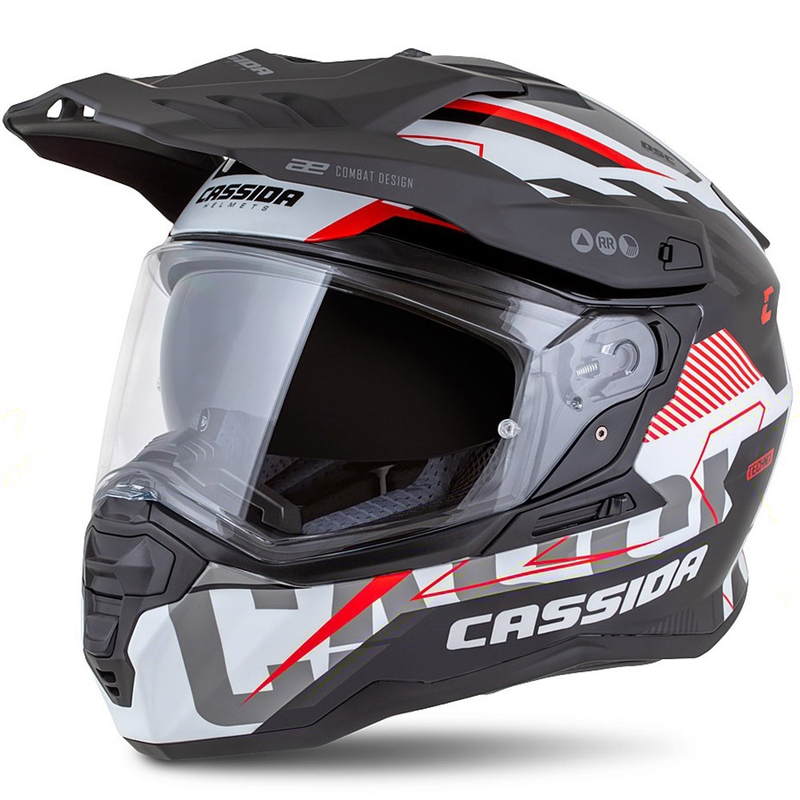Каска за ендуро Cassida Road Runner TechniX бяло-черно-червено-сиво