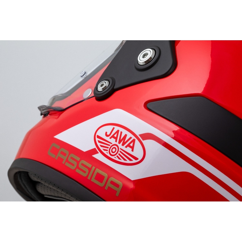Каска за ендуро Cassida FormX Jawa RotaX червено-бяло-златна