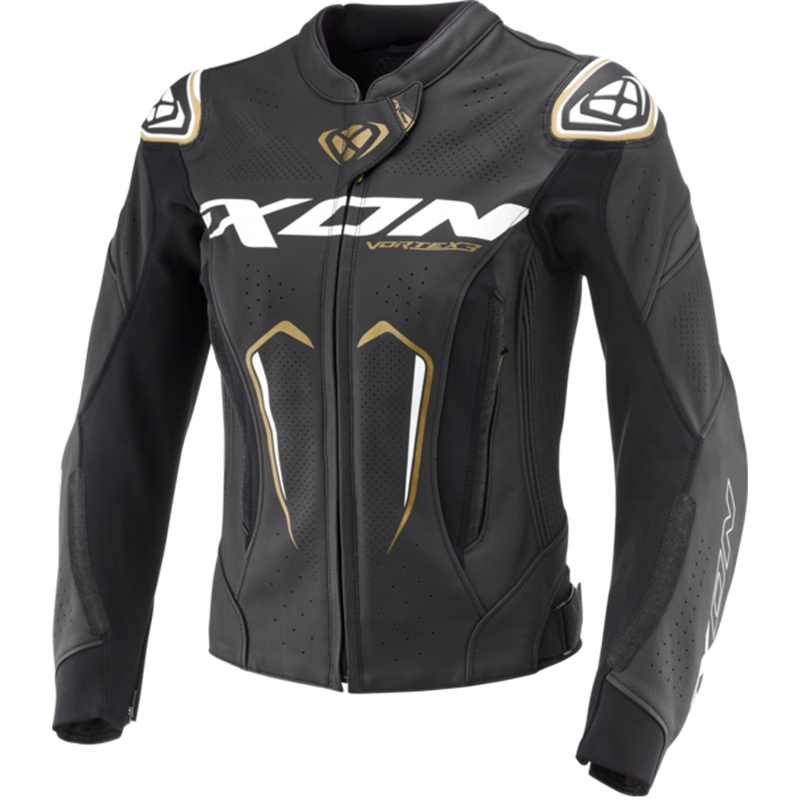 Дамско кожено мотоциклетно яке IXON Vortex 3 black-white-gold