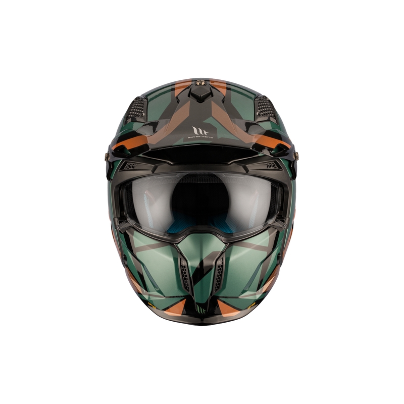 Отворена каска с маска MT Streetfighter SV S P1R A9 черно-кафяво-зелена разпродажба