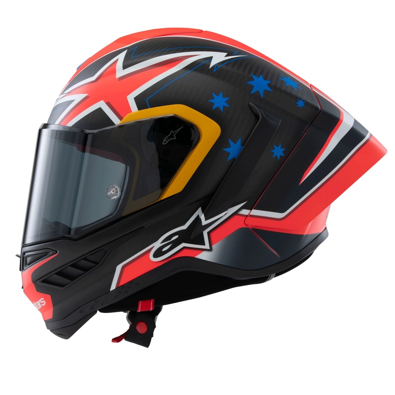 Alpinestars Supertech R10 лимитирана серия Jack Miller матов карбон червено-синьо-жълто-бяла интегрална мотоциклетна каска