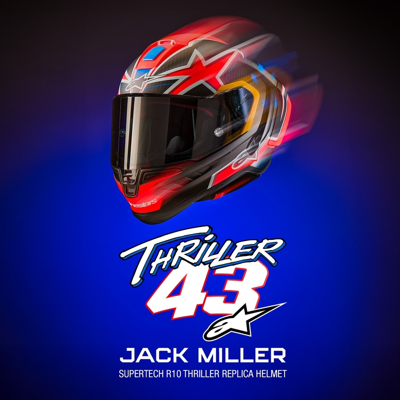 Alpinestars Supertech R10 лимитирана серия Jack Miller матов карбон червено-синьо-жълто-бяла интегрална мотоциклетна каска