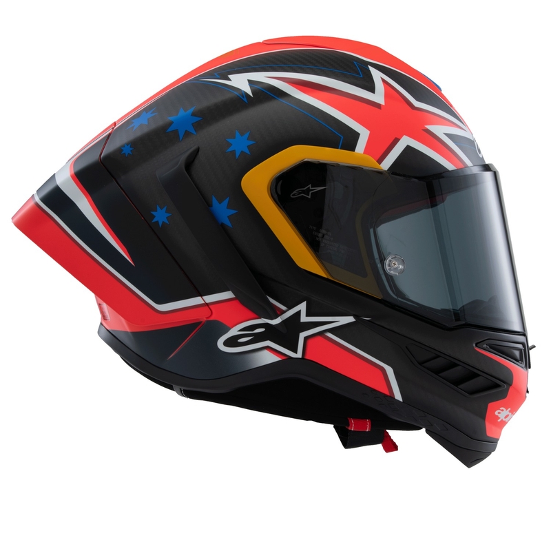 Alpinestars Supertech R10 лимитирана серия Jack Miller матов карбон червено-синьо-жълто-бяла интегрална мотоциклетна каска