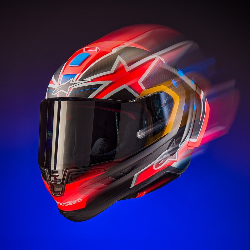 Alpinestars Supertech R10 лимитирана серия Jack Miller матов карбон червено-синьо-жълто-бяла интегрална мотоциклетна каска
