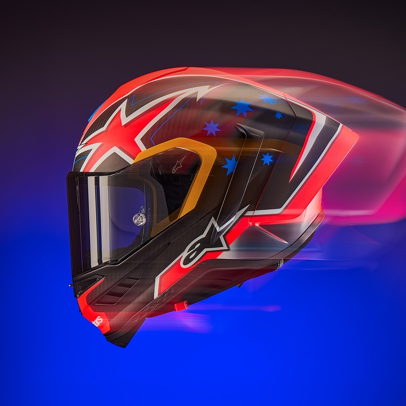 Alpinestars Supertech R10 лимитирана серия Jack Miller матов карбон червено-синьо-жълто-бяла интегрална мотоциклетна каска