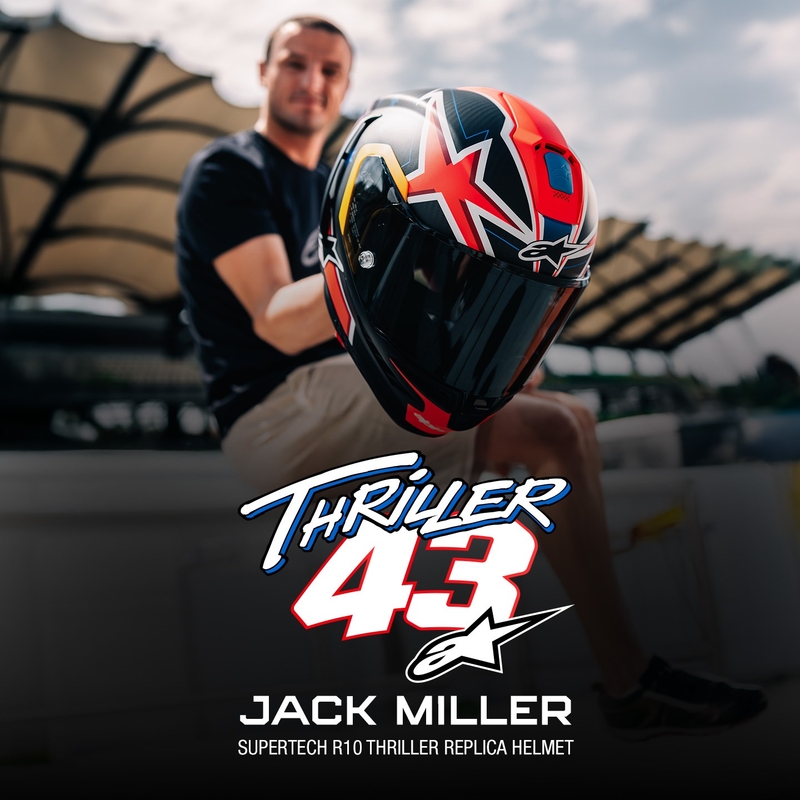 Alpinestars Supertech R10 лимитирана серия Jack Miller матов карбон червено-синьо-жълто-бяла интегрална мотоциклетна каска