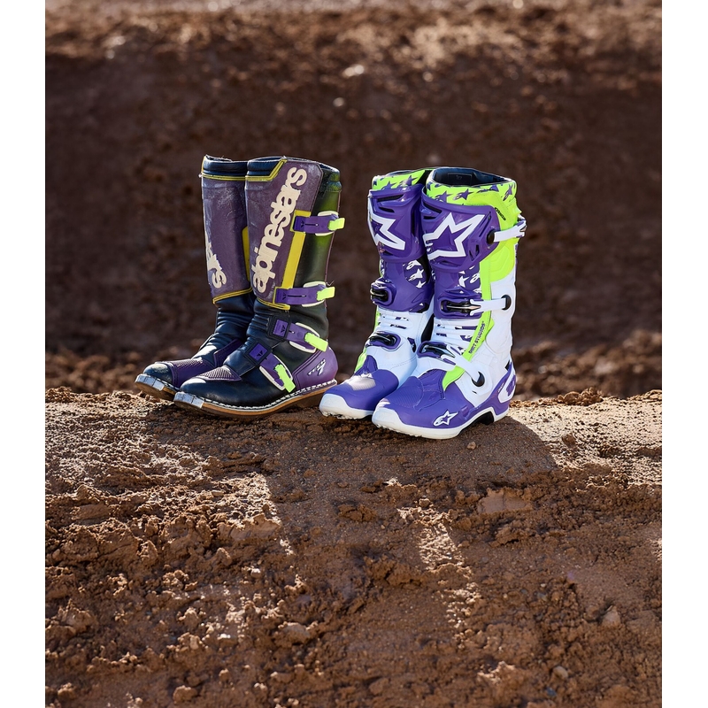 Alpinestars TECH 10 лимитирана серия Dirt Studios лилаво-бяло-жълти мотоциклетни ботуши