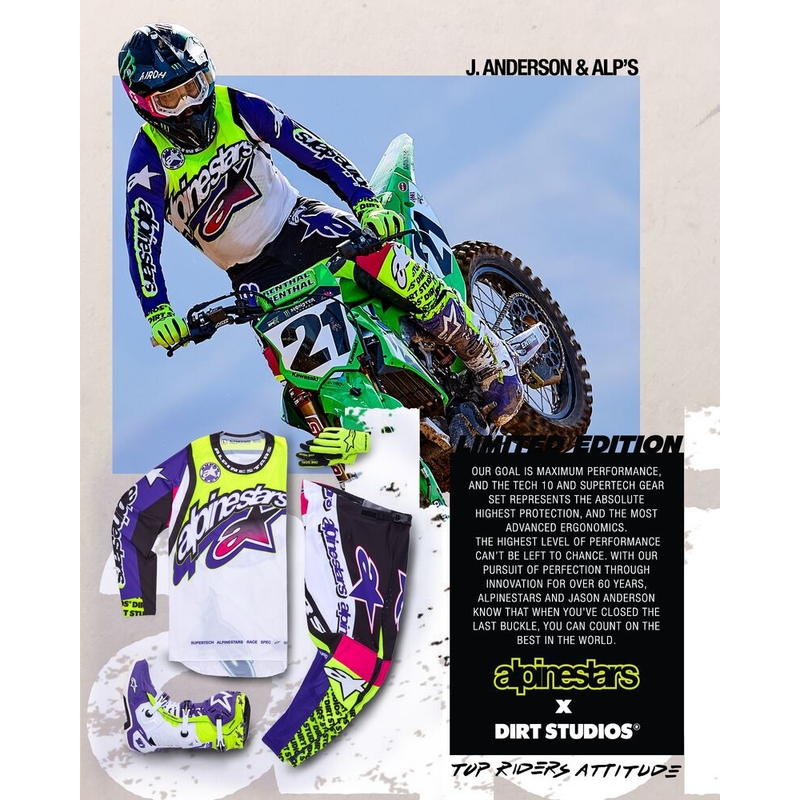 Alpinestars Supertech SX лимитирана серия Dirt Studios бяло-лилаво-розово-флуорово жълто мотокрос трико