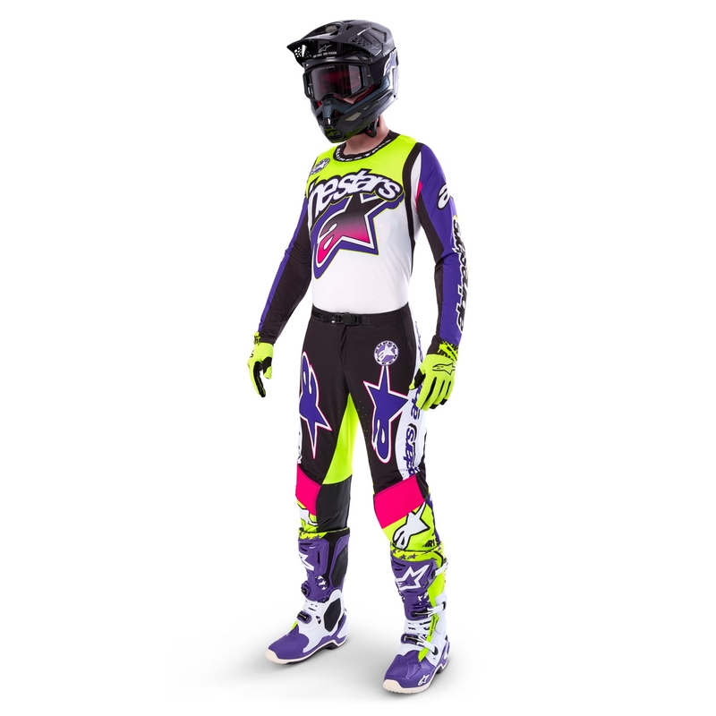 Alpinestars Supertech SX лимитирана серия Dirt Studios бяло-лилаво-розово-флуорово жълто мотокрос трико