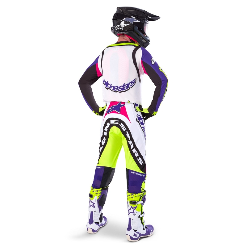Alpinestars Supertech SX лимитирана серия Dirt Studios бяло-лилаво-розово-флуорово жълто мотокрос трико
